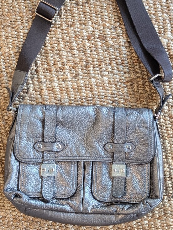 Lauren Ralph Lauren Handbags - Lauren Ralph Lauren Pewter Leather Crossbody Messenger Bag - Indie Sleeze